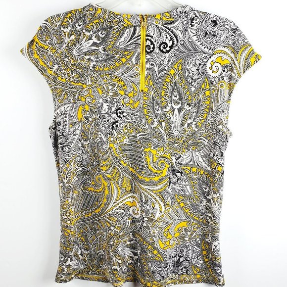 Liz Claiborne Career Short Cap Sleeved Top Yellow Black White Sz M - Picture 1 of 10